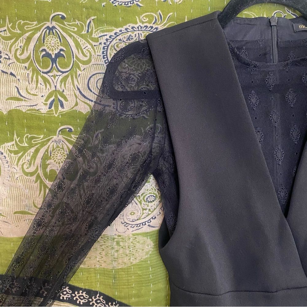 Maje Black Istoria Lace Long Sleeve Romper Playsuit Size EU 34/ US 2 - Picture 8 of 16
